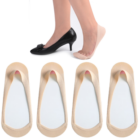 F Flammi Women's TRULY No Show Socks for Flats Non Slip Cotton Ultra Low Cut Liner Socks- Beige