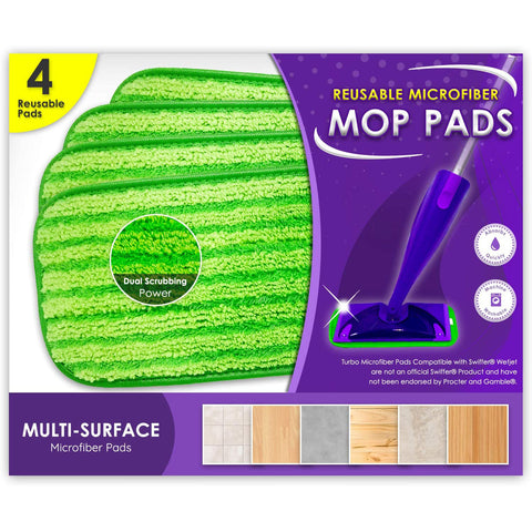 Flammi 4 Pack Reusable Mop Pads Compatible with Swiffer WetJet Washable Microfiber Mop Pad Refills