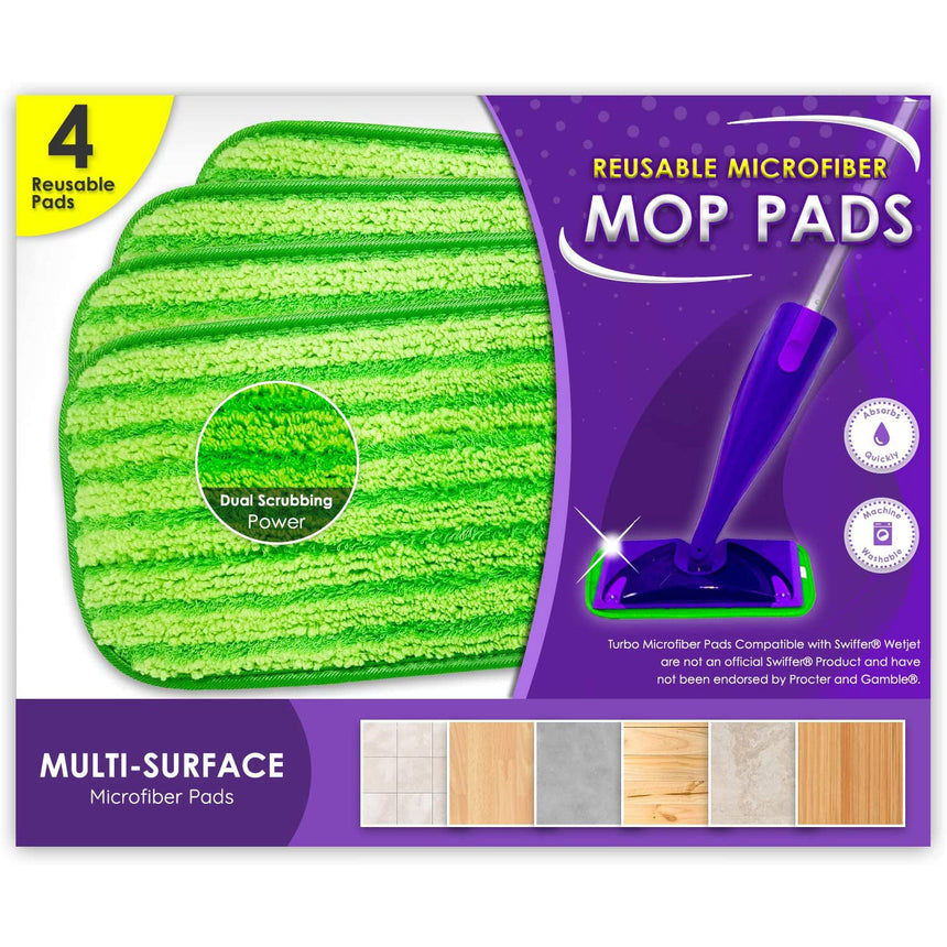 Flammi 4 Pack Reusable Mop Pads Compatible with Swiffer WetJet  Washable Microfiber Mop Pad Refills
