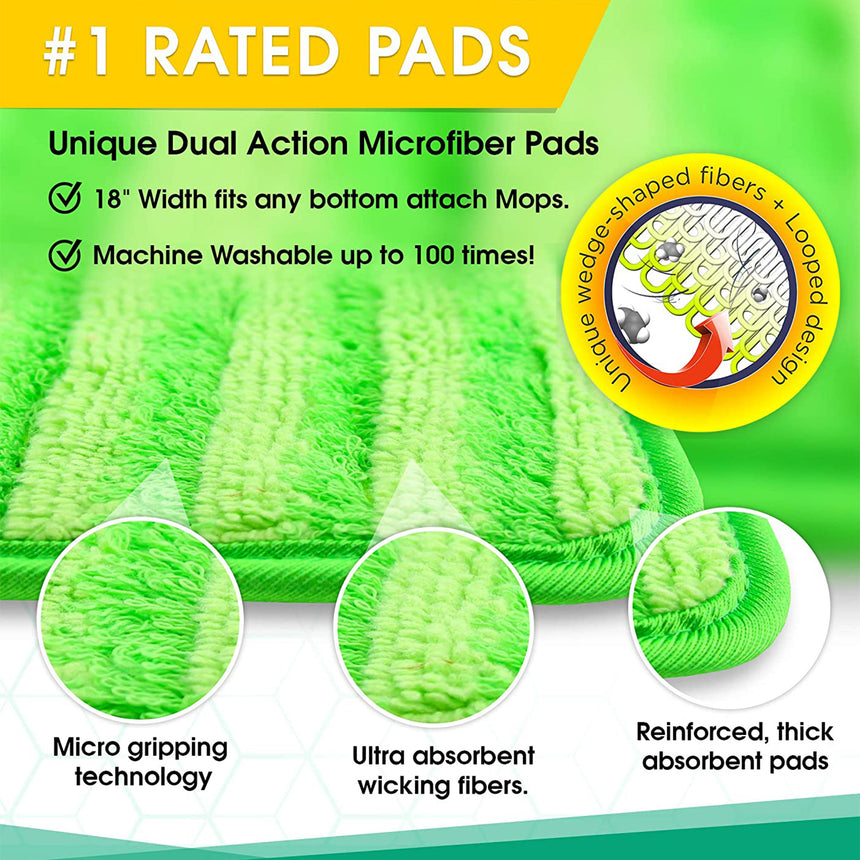 Flammi 4 Pack Reusable Washable Cloth Mop Head Replacements Fits Bona, Bruce, Rubbermaid, Libman + More