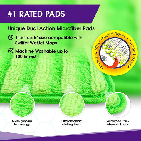 Flammi 4 Pack Reusable Mop Pads Compatible with Swiffer WetJet Washable Microfiber Mop Pad Refills
