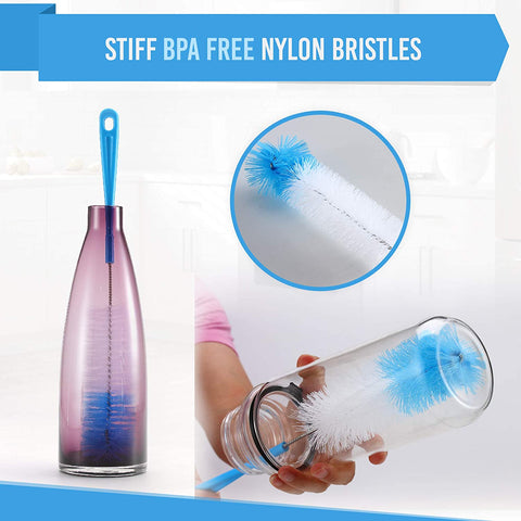 Flammi Bottle Brush Cleaner 5 Pack - Long Water Bottle and Straw Cleaning Brush - Kitchen Wire Scrub Set for Washing, Wine Decanter, Baby, Kombucha, Pipes, Hydro Flask Tumbler, Sinks, Beer Brewing Supplies