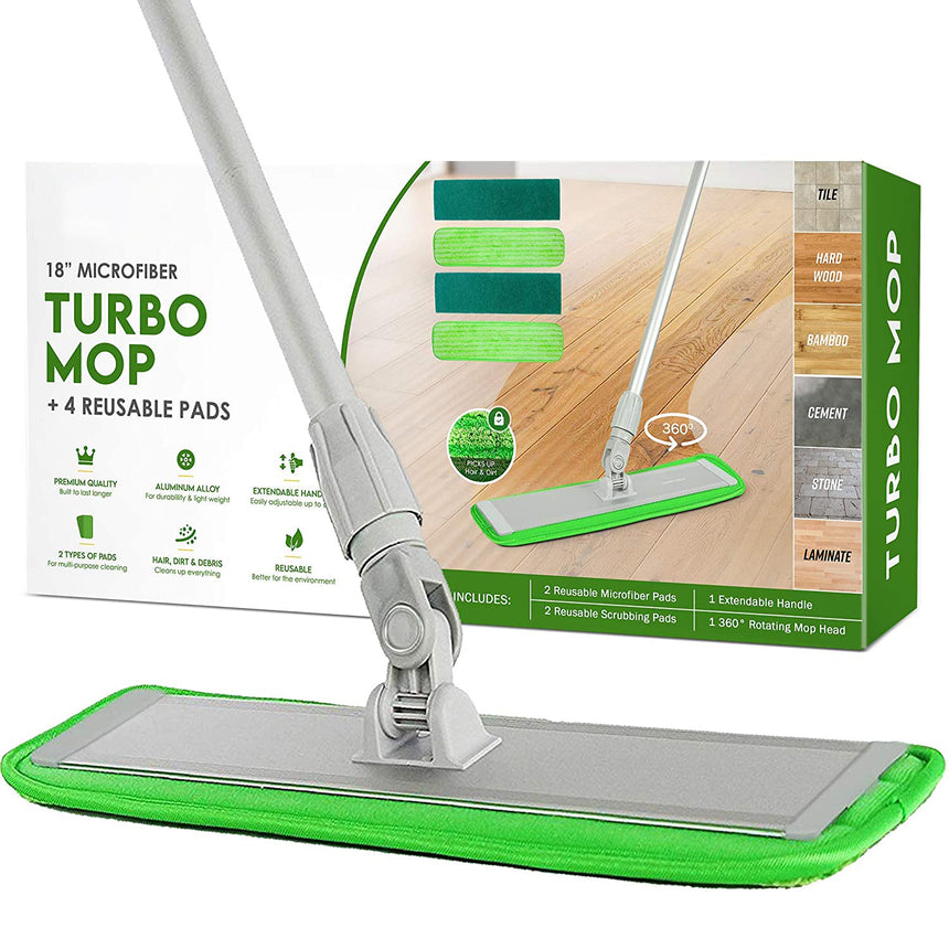 Flammi Microfiber Mop Floor Cleaning System - Washable Pads Perfect Cleaner for Hardwood, Laminate & Tile