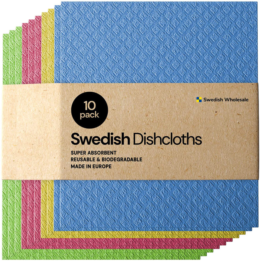 Ultra-Absorbent Reusable Swedish Dish Cloths - 10 Pk Assorted Colors 