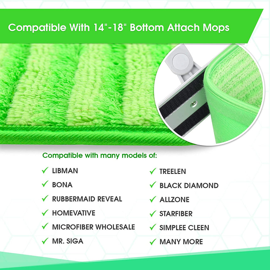 Flammi 4 Pack Reusable Washable Cloth Mop Head Replacements Fits Bona, Bruce, Rubbermaid, Libman + More