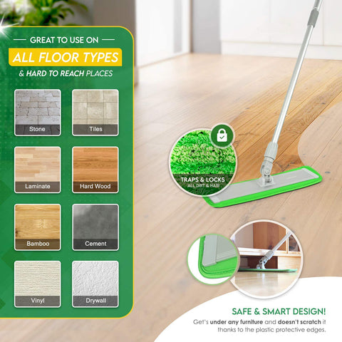 Flammi Microfiber Mop Floor Cleaning System - Washable Pads Perfect Cleaner for Hardwood, Laminate & Tile