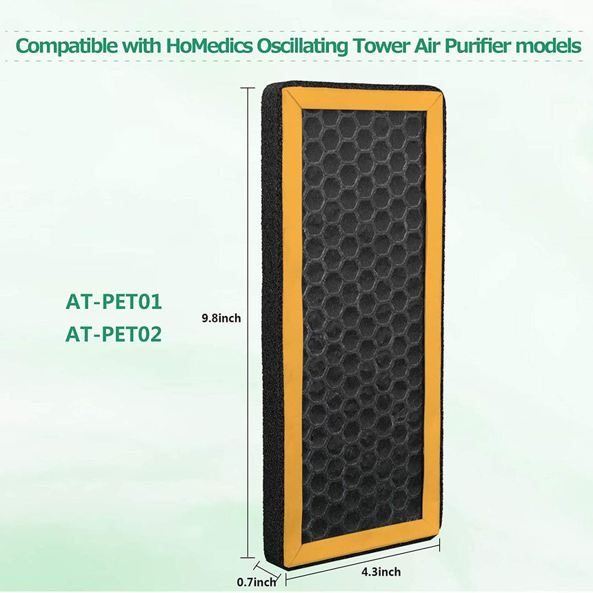 2-Pack Replacement Odor Filters Compatible with HoMedics Oscillating Tower HEPA Air Purifier Cleaners AT-PET01, AT-PET02