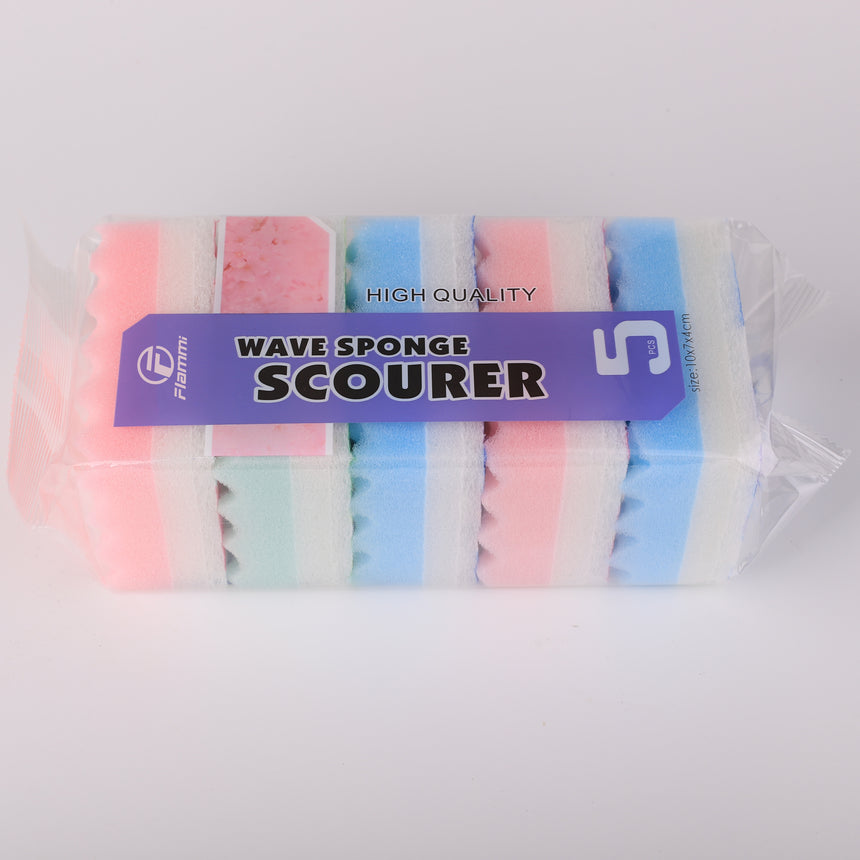 Flammi Multi-Use Scrunge Scrub Sponge Non-scratch Scouring Pads for Dishes Pans Pots(5 Packs)